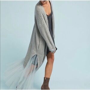 Anthropologie Cardigan TULLE Sweater Duster NWT Gray L Pockets AMADI Boho Whimsy